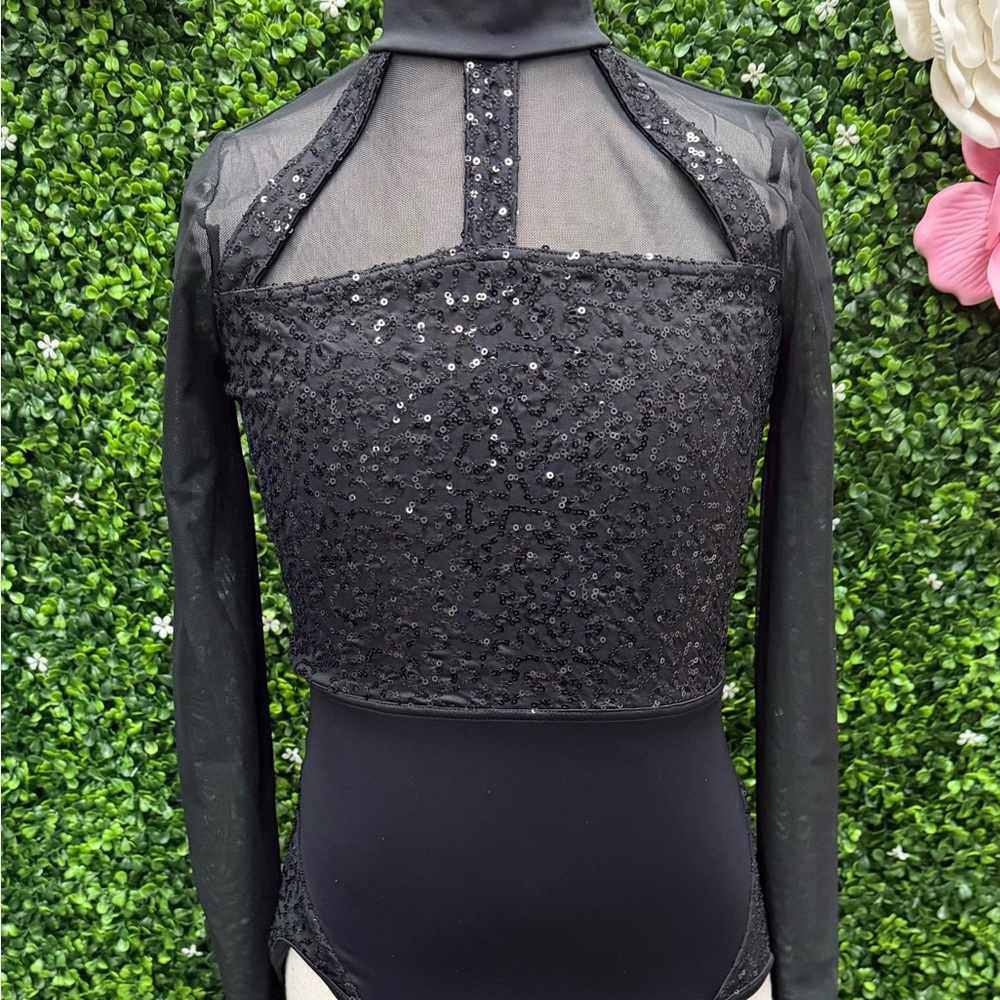 Balera Black Sequin Mesh Long Sleeve Dance Leotard Adult Small